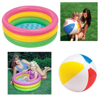 Lichidare de Stoc! Piscina Gonflabila Intex cu 3 Inele, 114 x 25 cm + Cadou Mingee Gonflabila pentru Apa