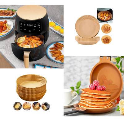 Air Fryer - Friteuza fara Ulei 6 Litri, Display Digital, 2400 W + Tigaie Dubla Titanium Copper + Set 50 hartii de Copt pentru Friteuza 16 cm