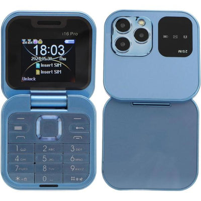 Telefon de Buzunar Pliabil Flip Phone i16 Pro, Dual SIM, Camera, Bluetooth, Inregistrare Apel, Lanterna, 4.5 cm