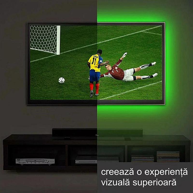 Banda Smart LED RGB 2 metri, lumina ambientala, TV, USB, Wi-Fi