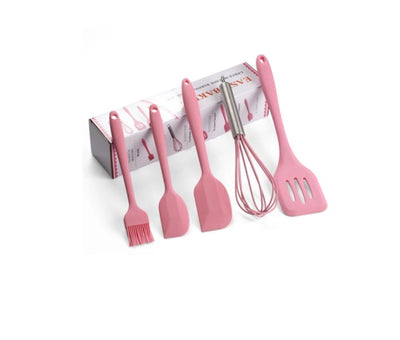 Set 5 ustensile de bucatarie din silicon roz