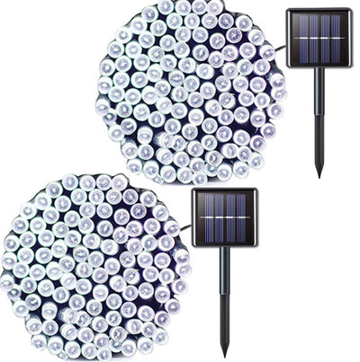 Set 2 x Instalatie cu Incarcare Solara 100 LED, 10 Metri - Alb Rece