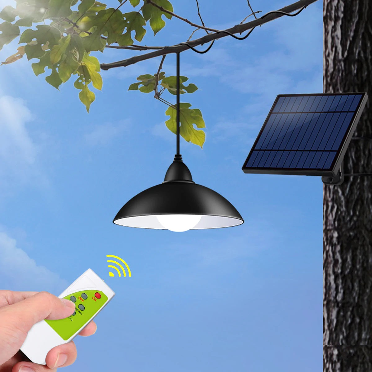 Set panou solar cu 2 becuri LED cu aplica, telecomanda, 50W