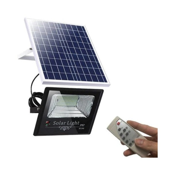 Proiector cu panou solar si telecomanda Jortan, rezistenta IP67, 100W