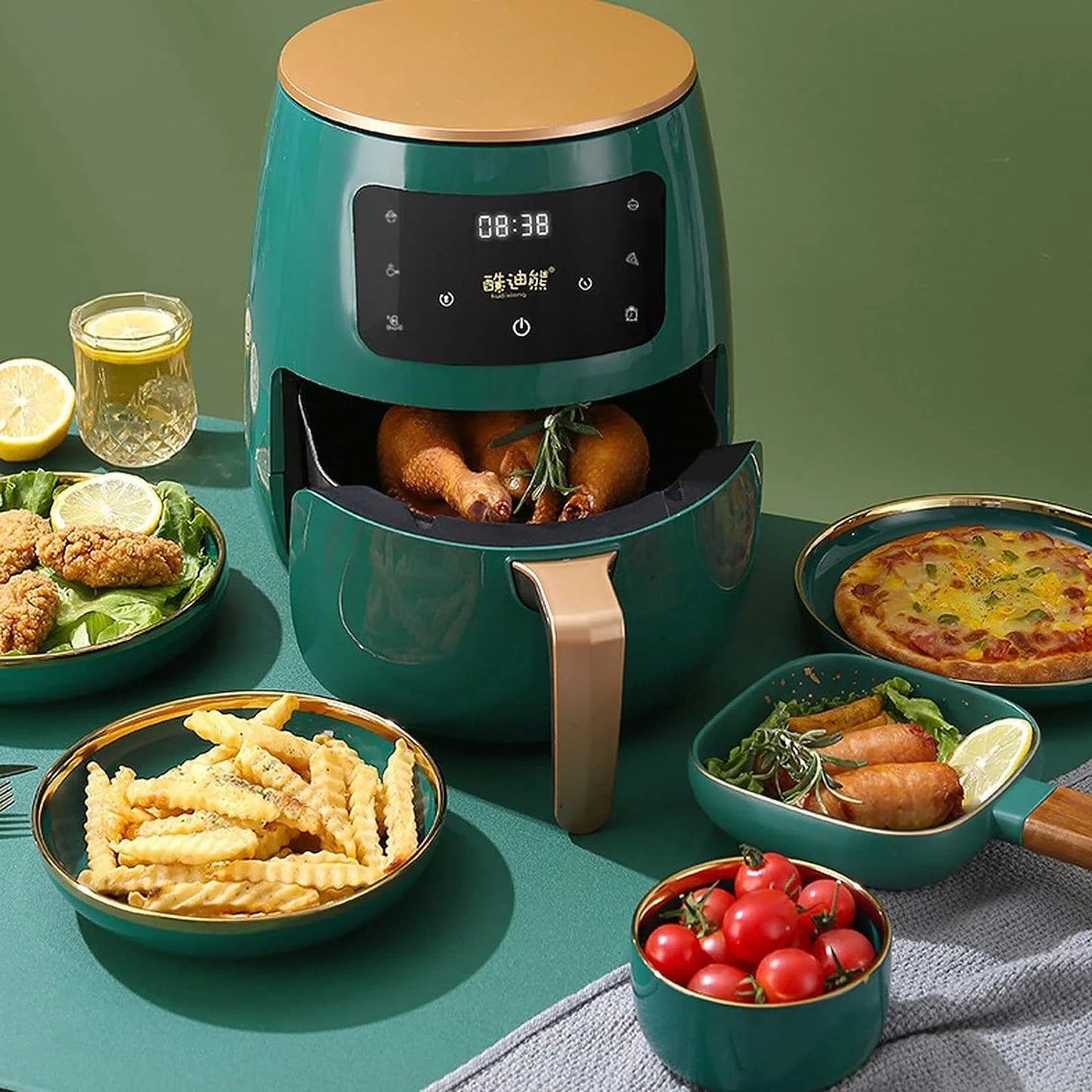 Air Fryer - Friteuza fara Ulei 6 Litri, Display Digital, 2400 W, Functie de Coacere + Set 50 hartii de Copt pentru Friteuza 16 cm