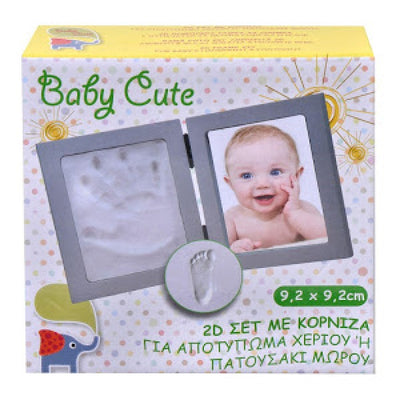 Kit amprenta 2D mulaj bebe + rama foto din lemn 9.2 x 9.2 cm